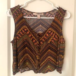 Forever 21 Colorful Cropped Vest Sz M with Hidden Buttons and Faux Flap Pocket.